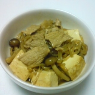 甜麺醤と豆腐と豚肉としらたきの簡単煮
